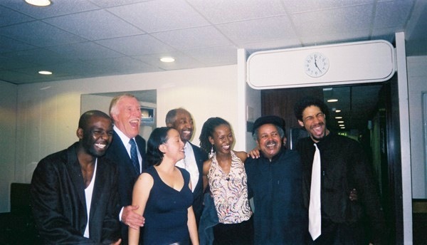 Backstage at Turned On Tap, 2005 with, L to R, Junior Laniyan, Bruce Forsyth, Diane Hampstead, Stephen Clark of the Clark Brothers, Dormeshia Sumbry-Edwards, Will Gaines and Jason Samuels Smith